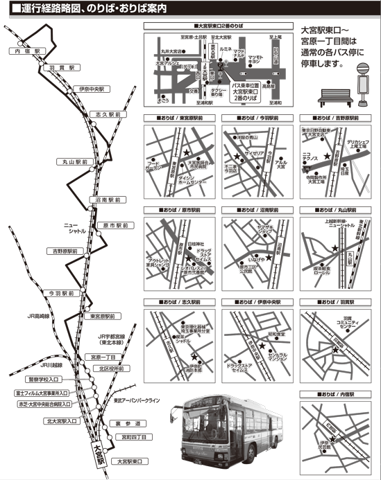 運行経路略図、おりば案内