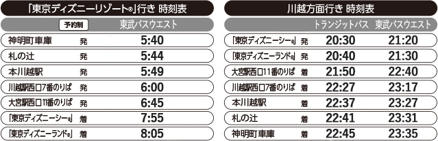 川越 大宮 東京ディズニーリゾート 線 高速 空港連絡乗合バス 東武バスon Line