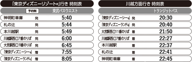 川越 大宮 東京ディズニーリゾート 線 高速 空港連絡乗合バス 東武バスon Line