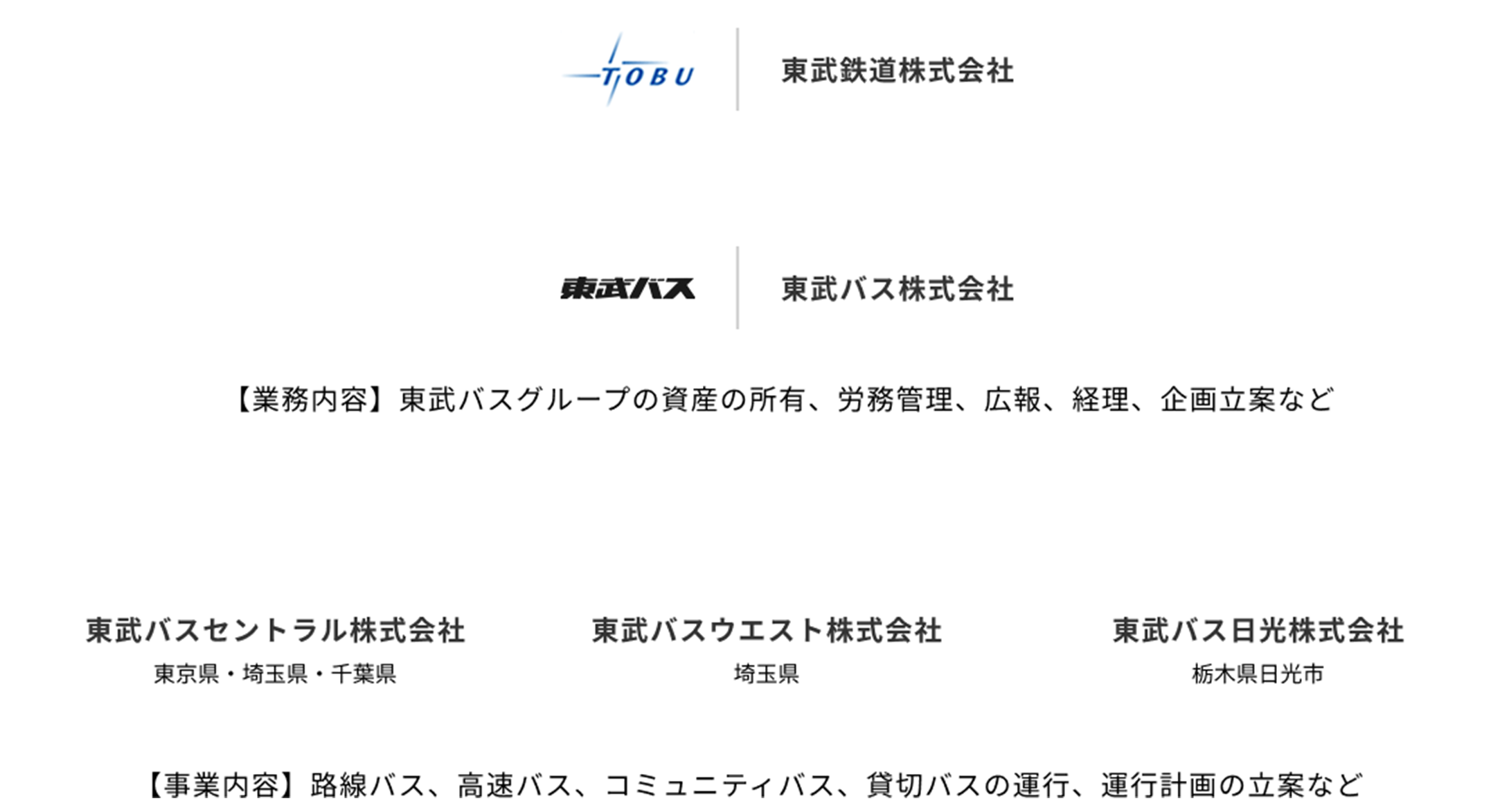東武バスグループの組織図